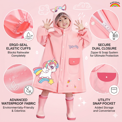 Unicorn Cartoon Waterproof Raincoat for Kids | Kiddospedia