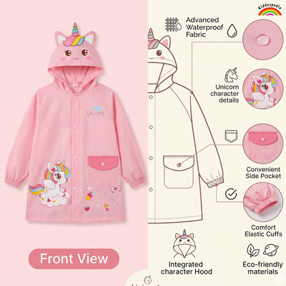 Unicorn Cartoon Waterproof Raincoat for Kids | Kiddospedia