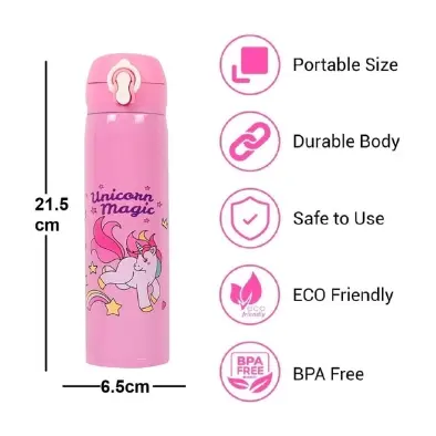 Unicorn Insulated Stainless Steel  Water Bottle for Kids (500ML) - Kiddospedia