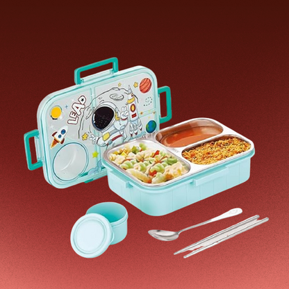 Premium Kids Space Lunch Box | Stainless | BPA-Free | Leakproof with Spoon - Kiddospedia