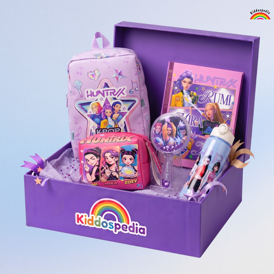 Huntrix K-Pop School Combo for Kids | Backpack, Bottle,Notebook & Stationery Set | Kiddospedia