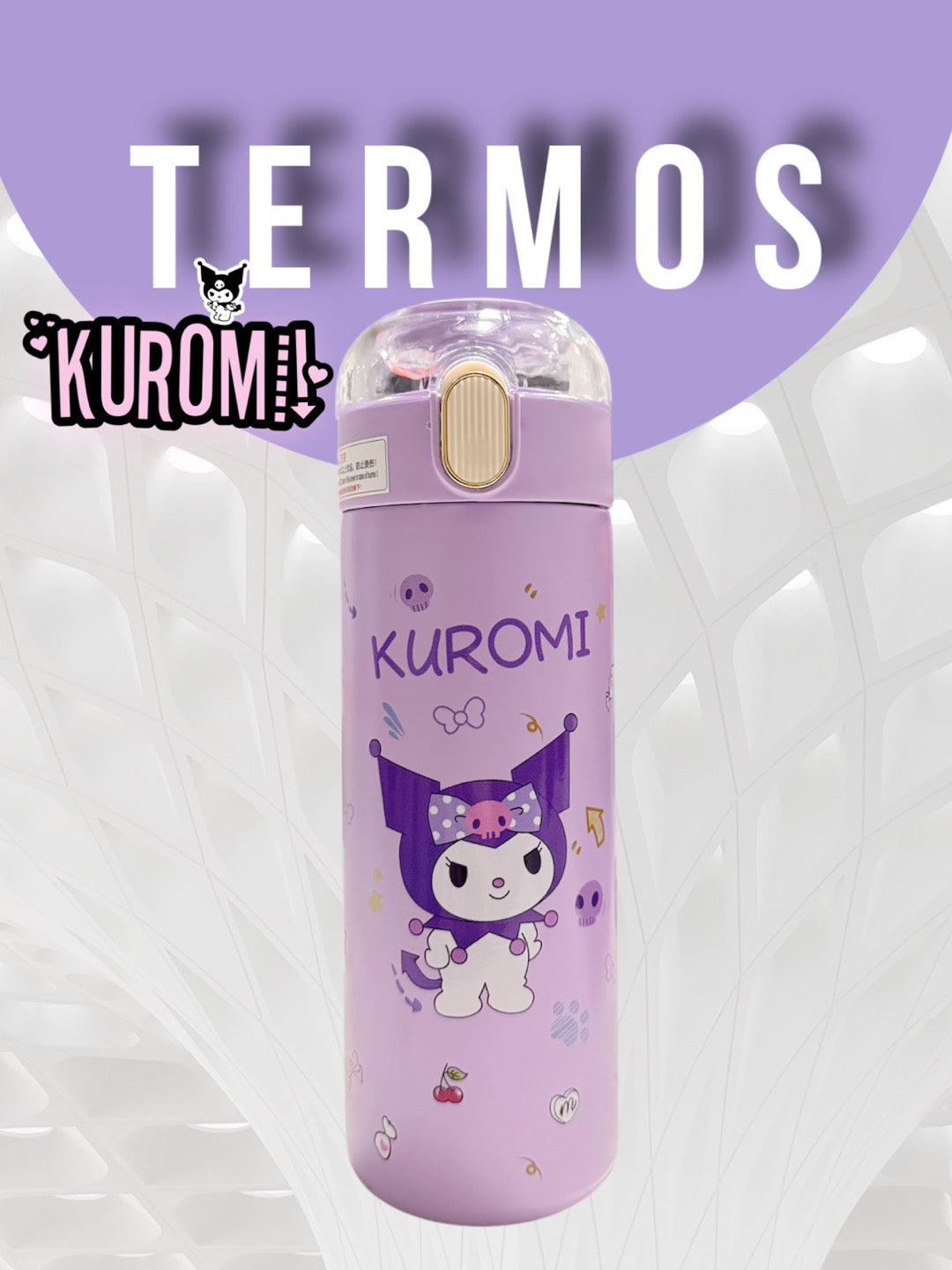 Stainless Steel Kuromi Water Bottle , Kuromi Sipper with Straw – 350 ML - Kiddospedia