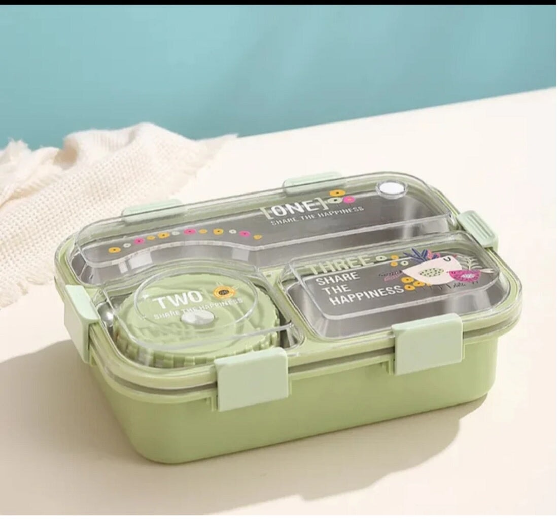Bento Lunch Box with Small Veggie Box – 3 Compartment, Insulated Lunch Box 700+150 ML - Kiddospedia