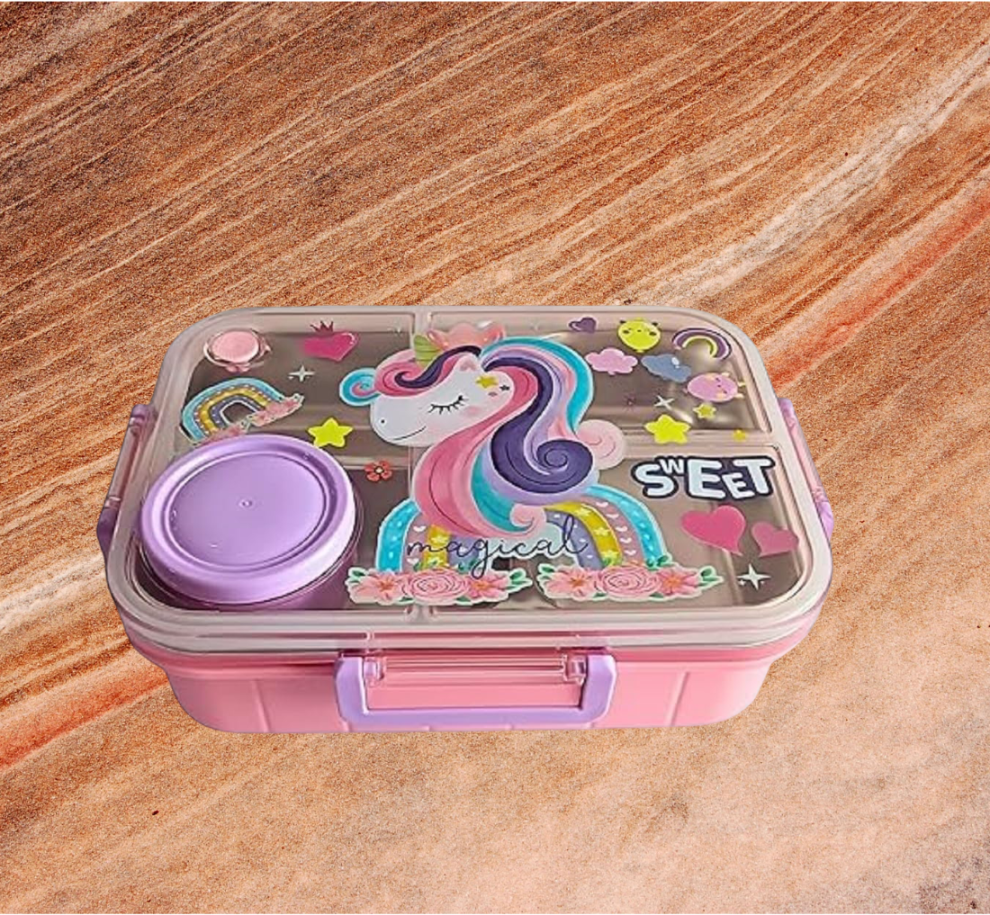 Unicorn Stainless Steel Lunch Box – 3 Compartment with Spoon & Box - Kiddospedia