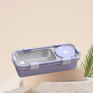 Steel Bento Lunch Box – 2 Compartment with Spoon & Fork - Kiddospedia