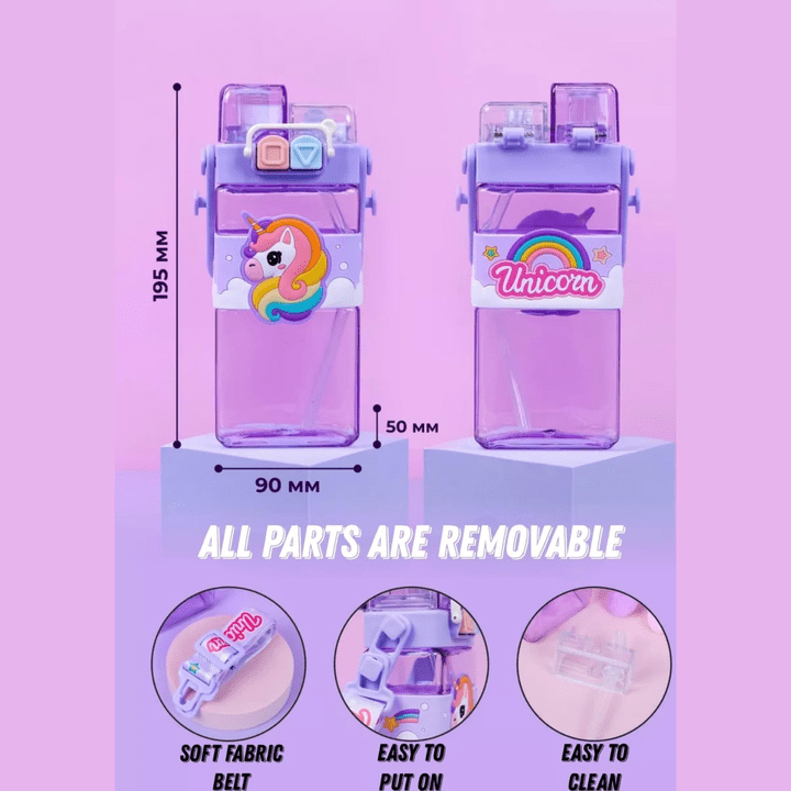 Unicorn Water Bottle for Kids – BPA Free | Dual Cap | Leak-Proof | Kiddospedia