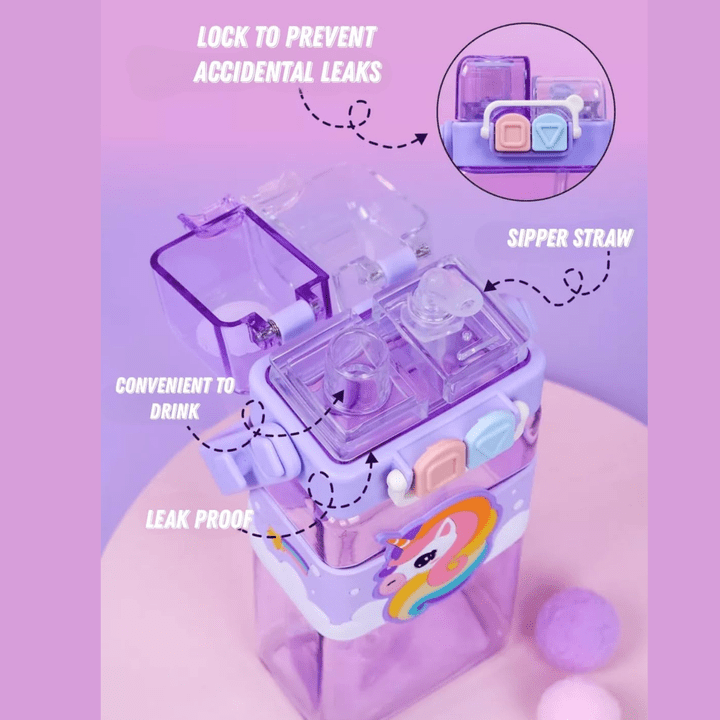 Unicorn Water Bottle for Kids – BPA Free | Dual Cap | Leak-Proof | Kiddospedia