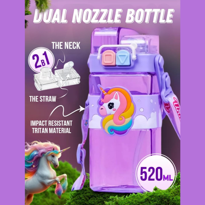 Unicorn Water Bottle for Kids – BPA Free | Dual Cap | Leak-Proof | Kiddospedia
