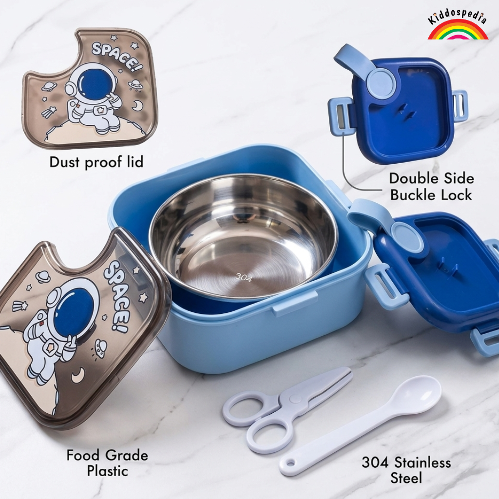Space Theme Kids Lunch Box & Bottle Combo | Kiddospedia Leakproof Bento Set