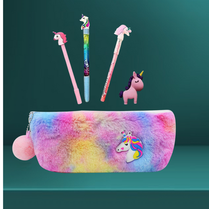 Unicorn Furry Pouch with Stationery – Kiddospedia