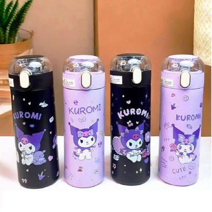 Stainless Steel Kuromi Water Bottle , Kuromi Sipper with Straw – 350 ML - Kiddospedia