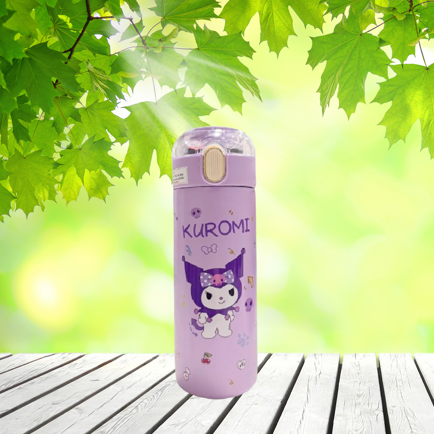 Stainless Steel Kuromi Water Bottle , Kuromi Sipper with Straw – 350 ML - Kiddospedia