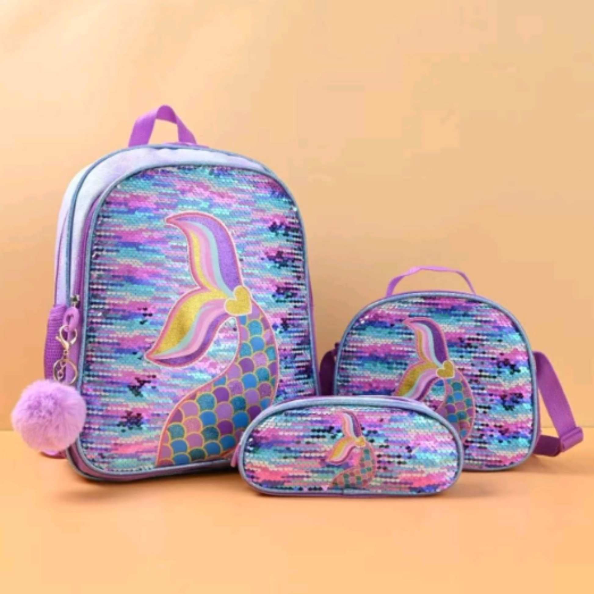 Mermaid Theme School Combo – Bag, Lunch Bag & Pouch Set for Girls - Kiddospedia