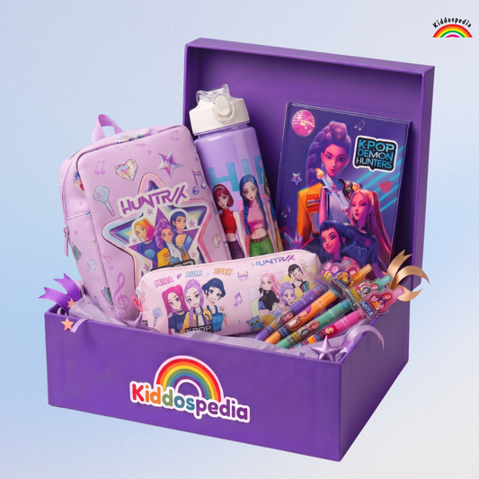 K Pop Demon Huntrix Gift Combo | Backpack, Bottle ,Diary & Stationery Set | Kiddospedia